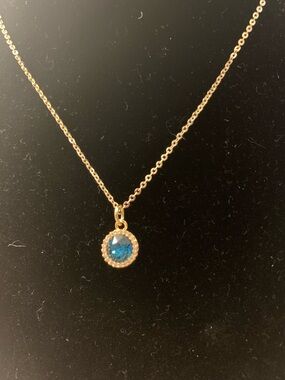 14k Gold Plated Necklace with Blue Cubic Zirconia
